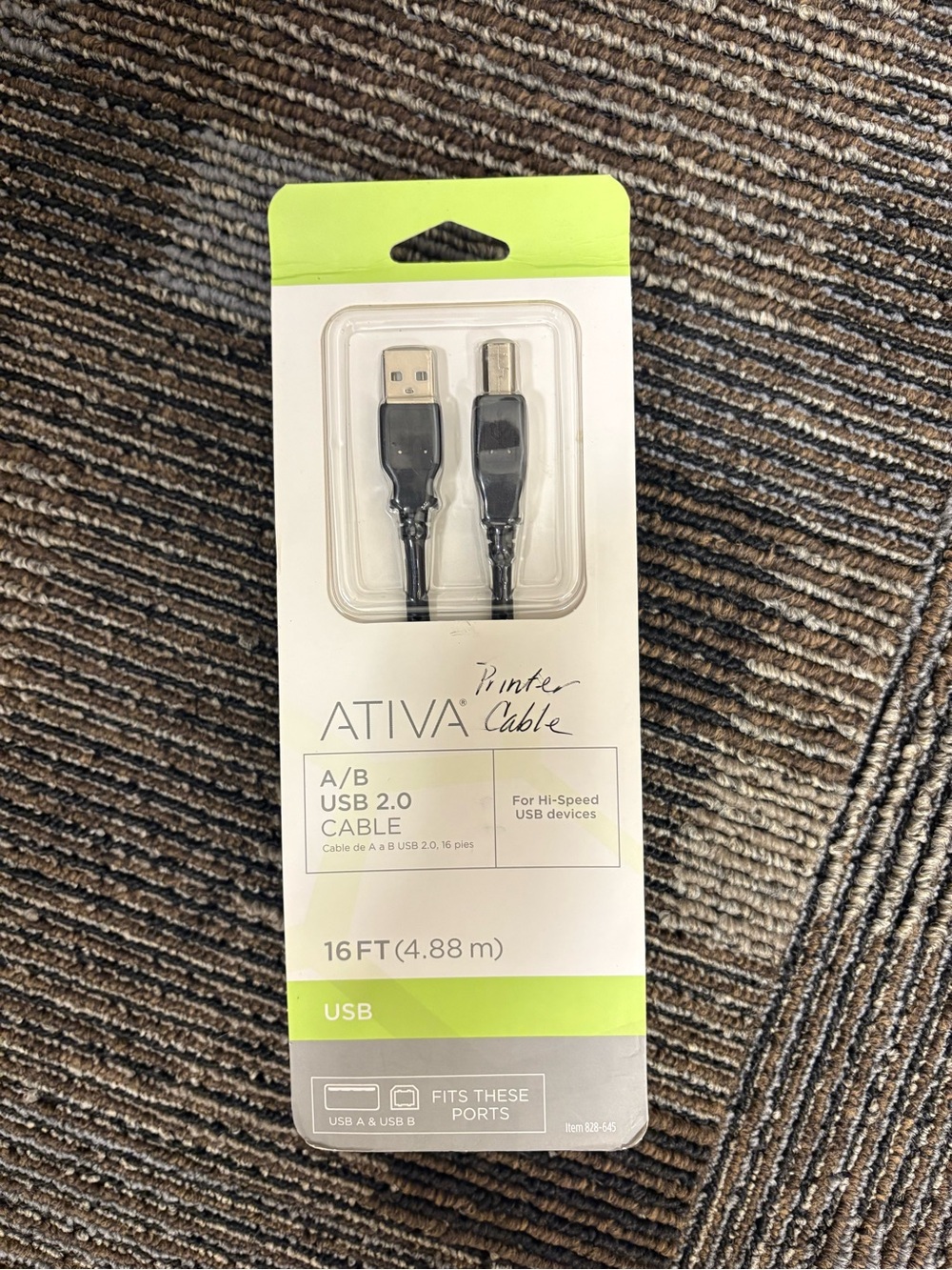 16ft Black A/B USB 2.0 Printer Cable
